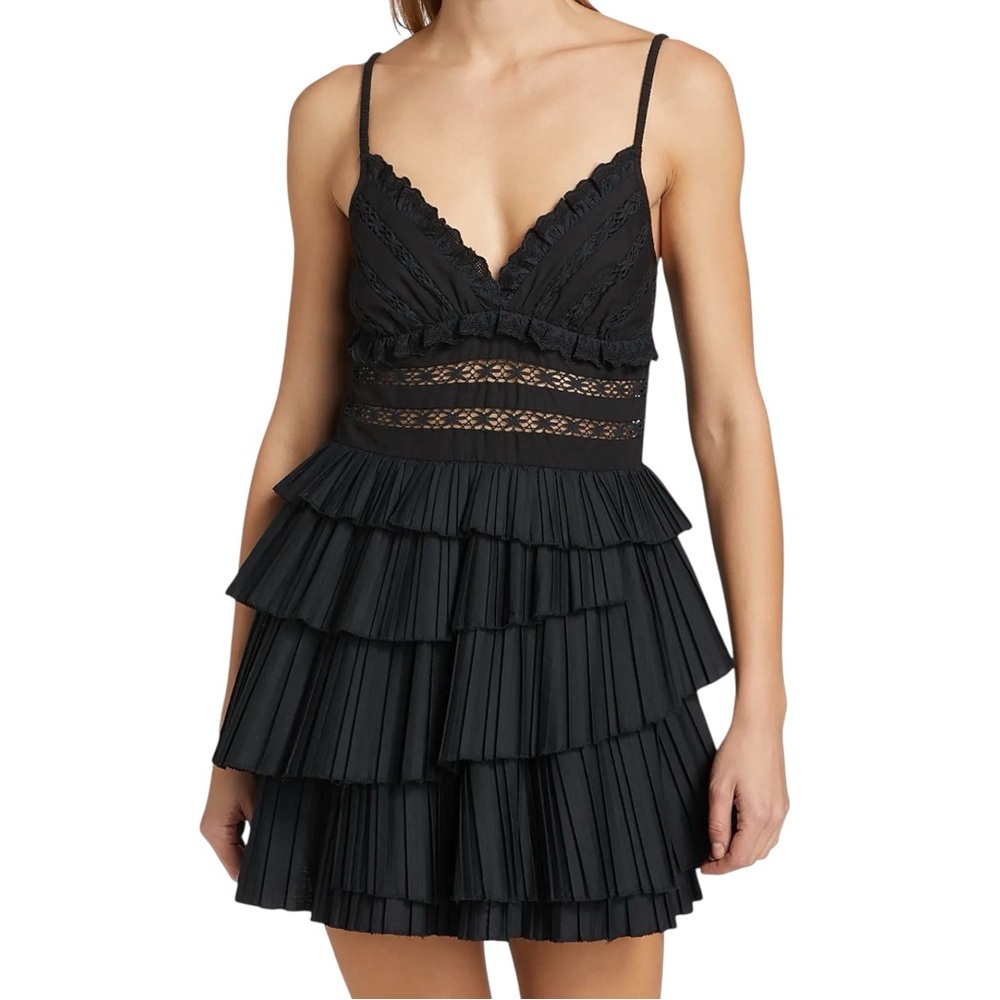 Sea New York Antonina Cotton-Blend Ruffled Black Minidress 12 Retail $358 NWT